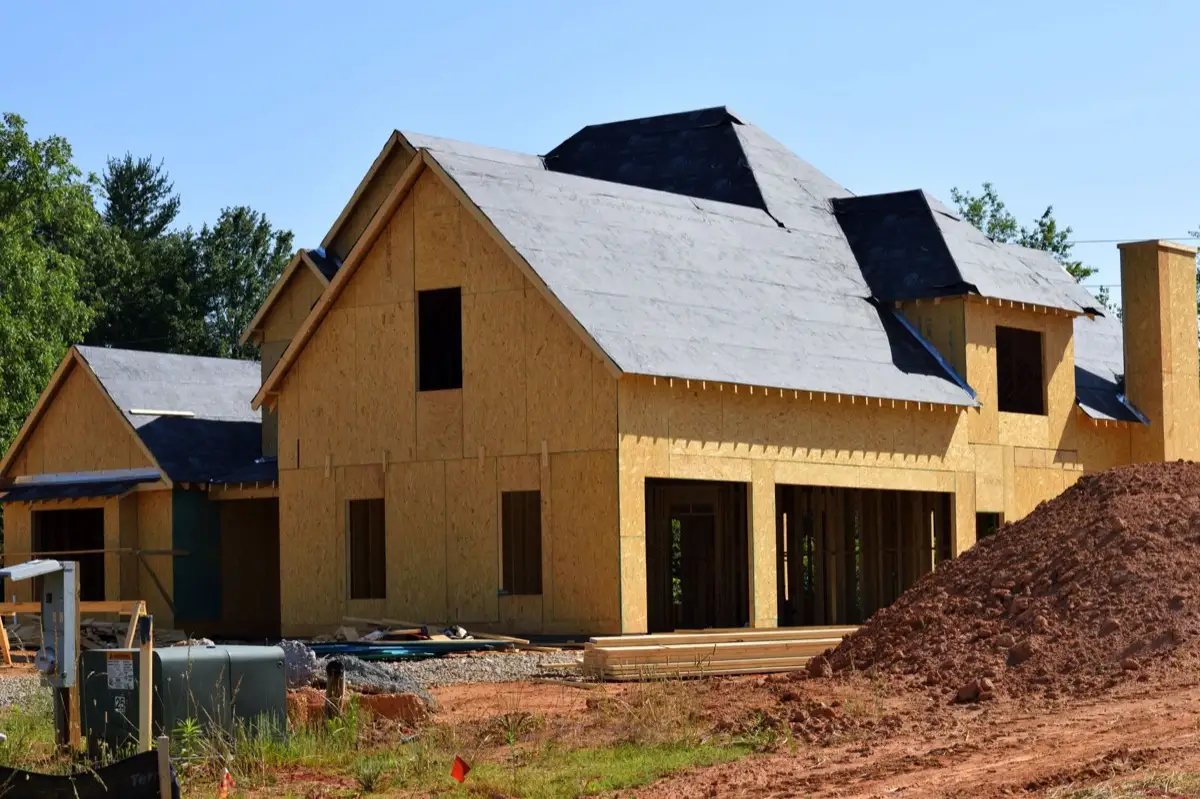 House with new roof decking and synthetic underlayment during a roof replacement in Anderson, IN
